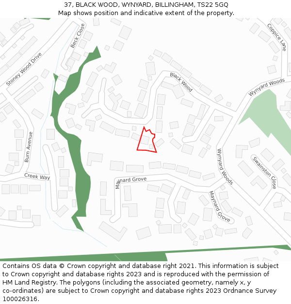 37, BLACK WOOD, WYNYARD, BILLINGHAM, TS22 5GQ: Location map and indicative extent of plot