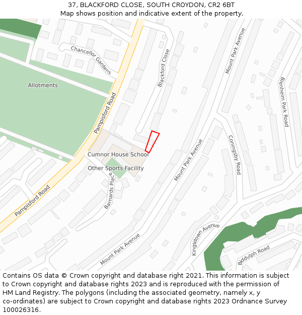 37, BLACKFORD CLOSE, SOUTH CROYDON, CR2 6BT: Location map and indicative extent of plot