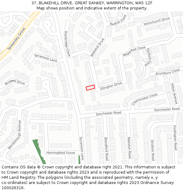 37, BLAKEHILL DRIVE, GREAT SANKEY, WARRINGTON, WA5 1ZF: Location map and indicative extent of plot