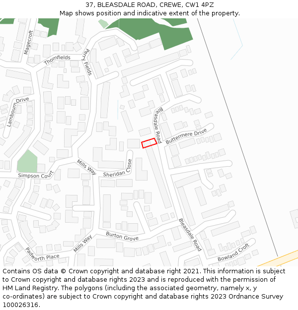 37, BLEASDALE ROAD, CREWE, CW1 4PZ: Location map and indicative extent of plot