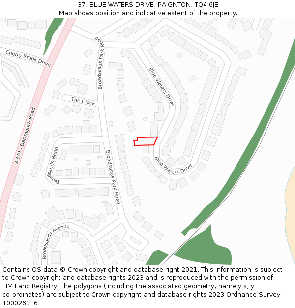 37, BLUE WATERS DRIVE, PAIGNTON, TQ4 6JE: Location map and indicative extent of plot