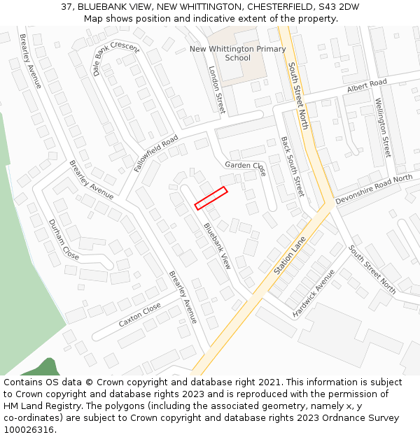 37, BLUEBANK VIEW, NEW WHITTINGTON, CHESTERFIELD, S43 2DW: Location map and indicative extent of plot