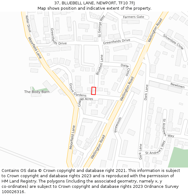 37, BLUEBELL LANE, NEWPORT, TF10 7FJ: Location map and indicative extent of plot