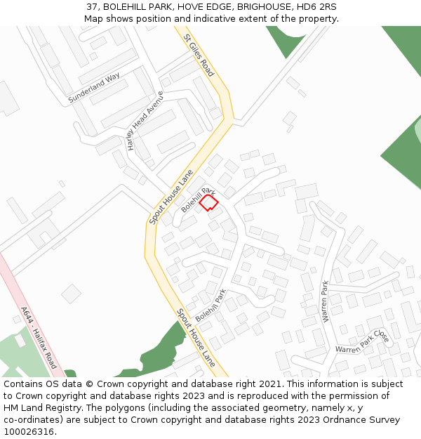 37, BOLEHILL PARK, HOVE EDGE, BRIGHOUSE, HD6 2RS: Location map and indicative extent of plot