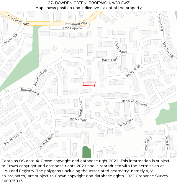 37, BOWDEN GREEN, DROITWICH, WR9 8WZ: Location map and indicative extent of plot