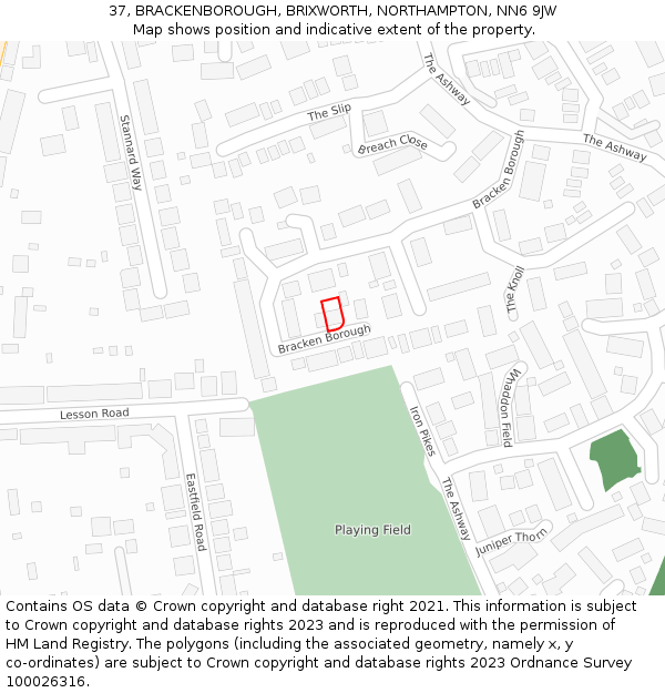 37, BRACKENBOROUGH, BRIXWORTH, NORTHAMPTON, NN6 9JW: Location map and indicative extent of plot