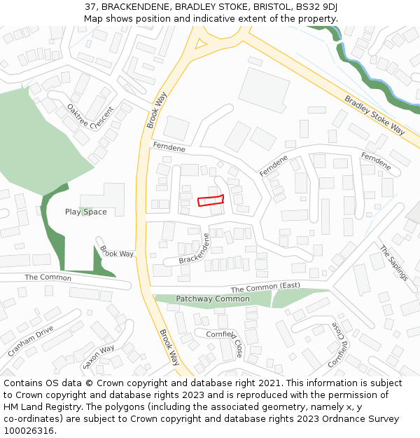 37, BRACKENDENE, BRADLEY STOKE, BRISTOL, BS32 9DJ: Location map and indicative extent of plot