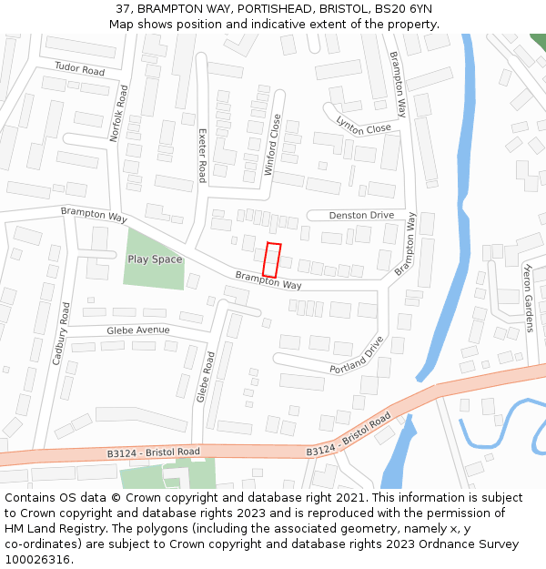 37, BRAMPTON WAY, PORTISHEAD, BRISTOL, BS20 6YN: Location map and indicative extent of plot