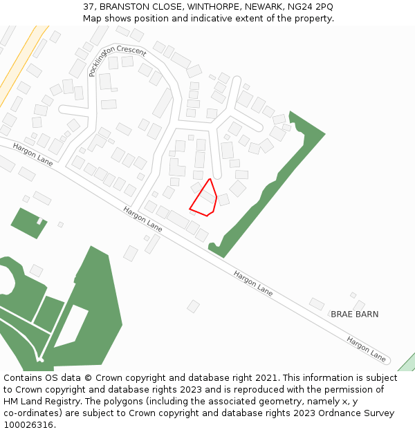 37, BRANSTON CLOSE, WINTHORPE, NEWARK, NG24 2PQ: Location map and indicative extent of plot