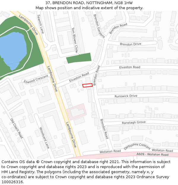 37, BRENDON ROAD, NOTTINGHAM, NG8 1HW: Location map and indicative extent of plot