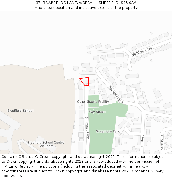 37, BRIARFIELDS LANE, WORRALL, SHEFFIELD, S35 0AA: Location map and indicative extent of plot