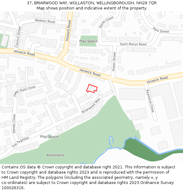 37, BRIARWOOD WAY, WOLLASTON, WELLINGBOROUGH, NN29 7QR: Location map and indicative extent of plot