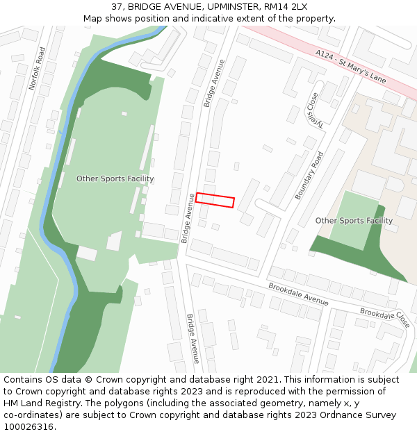 37, BRIDGE AVENUE, UPMINSTER, RM14 2LX: Location map and indicative extent of plot