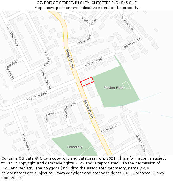 37, BRIDGE STREET, PILSLEY, CHESTERFIELD, S45 8HE: Location map and indicative extent of plot