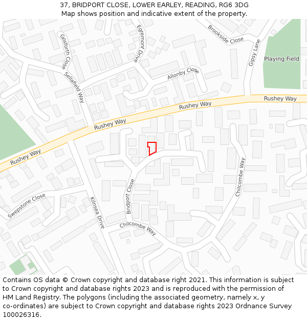 37, BRIDPORT CLOSE, LOWER EARLEY, READING, RG6 3DG: Location map and indicative extent of plot