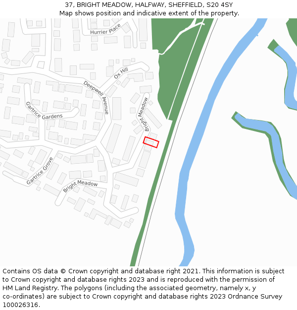 37, BRIGHT MEADOW, HALFWAY, SHEFFIELD, S20 4SY: Location map and indicative extent of plot