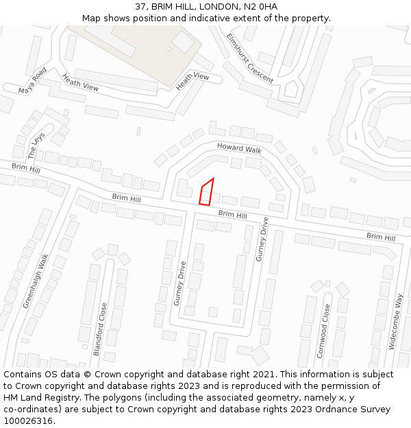 37, BRIM HILL, LONDON, N2 0HA: Location map and indicative extent of plot