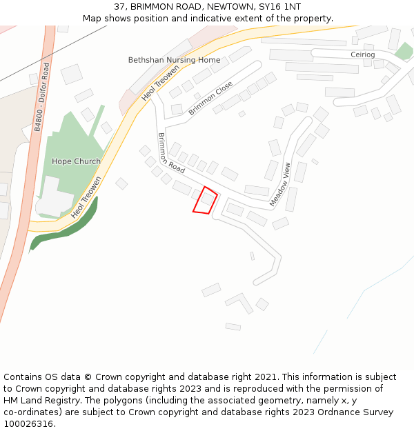 37, BRIMMON ROAD, NEWTOWN, SY16 1NT: Location map and indicative extent of plot