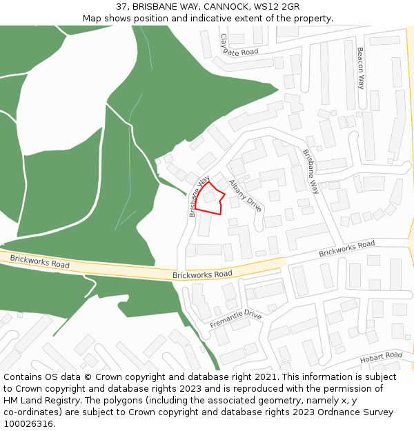 37, BRISBANE WAY, CANNOCK, WS12 2GR: Location map and indicative extent of plot