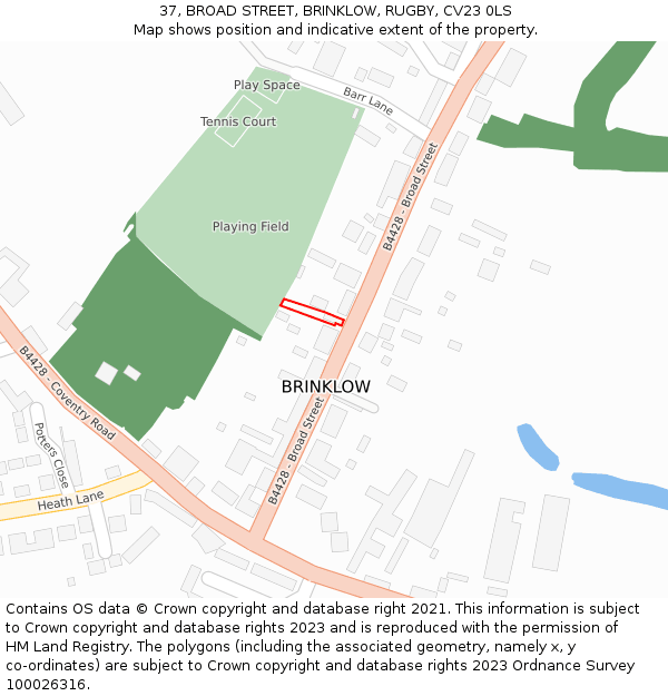 37, BROAD STREET, BRINKLOW, RUGBY, CV23 0LS: Location map and indicative extent of plot