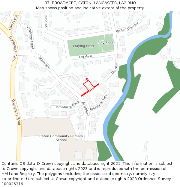 37, BROADACRE, CATON, LANCASTER, LA2 9NQ: Location map and indicative extent of plot