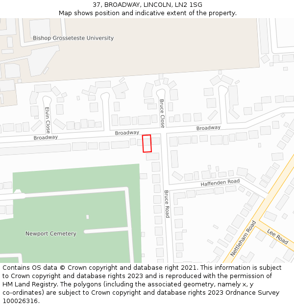 37, BROADWAY, LINCOLN, LN2 1SG: Location map and indicative extent of plot