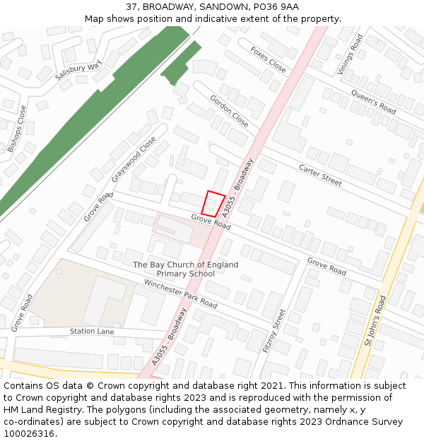 37, BROADWAY, SANDOWN, PO36 9AA: Location map and indicative extent of plot