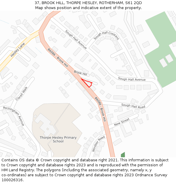 37, BROOK HILL, THORPE HESLEY, ROTHERHAM, S61 2QD: Location map and indicative extent of plot