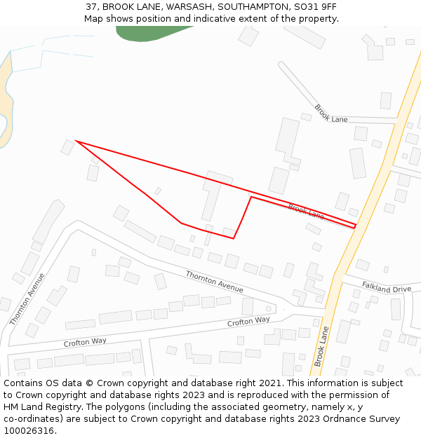 37, BROOK LANE, WARSASH, SOUTHAMPTON, SO31 9FF: Location map and indicative extent of plot