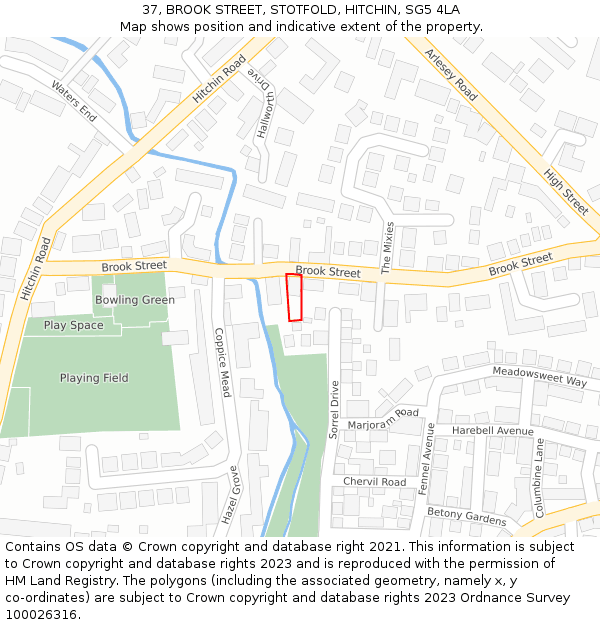 37, BROOK STREET, STOTFOLD, HITCHIN, SG5 4LA: Location map and indicative extent of plot