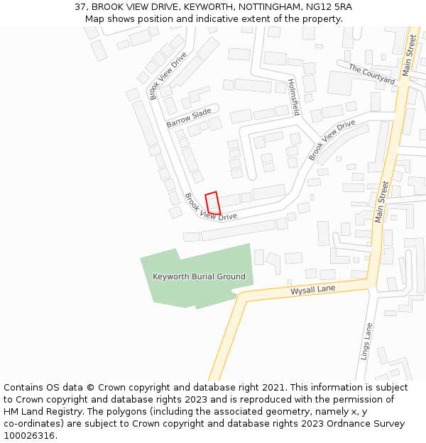 37, BROOK VIEW DRIVE, KEYWORTH, NOTTINGHAM, NG12 5RA: Location map and indicative extent of plot