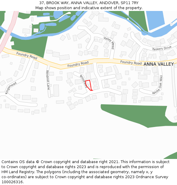 37, BROOK WAY, ANNA VALLEY, ANDOVER, SP11 7RY: Location map and indicative extent of plot