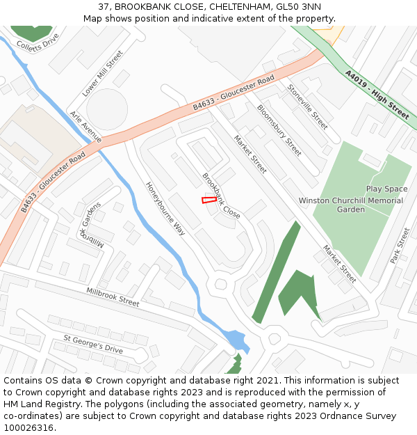 37, BROOKBANK CLOSE, CHELTENHAM, GL50 3NN: Location map and indicative extent of plot