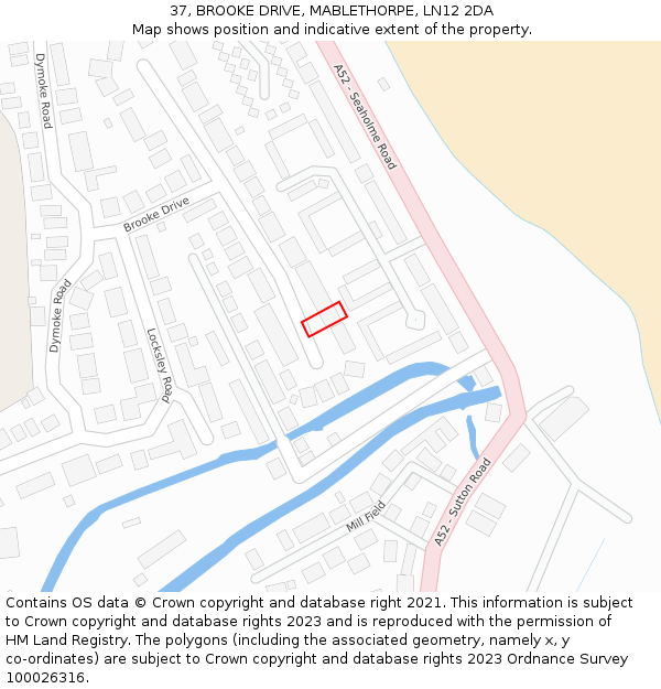 37, BROOKE DRIVE, MABLETHORPE, LN12 2DA: Location map and indicative extent of plot