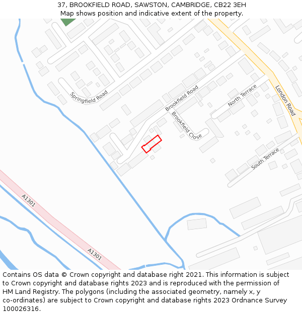 37, BROOKFIELD ROAD, SAWSTON, CAMBRIDGE, CB22 3EH: Location map and indicative extent of plot