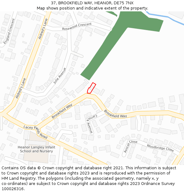 37, BROOKFIELD WAY, HEANOR, DE75 7NX: Location map and indicative extent of plot