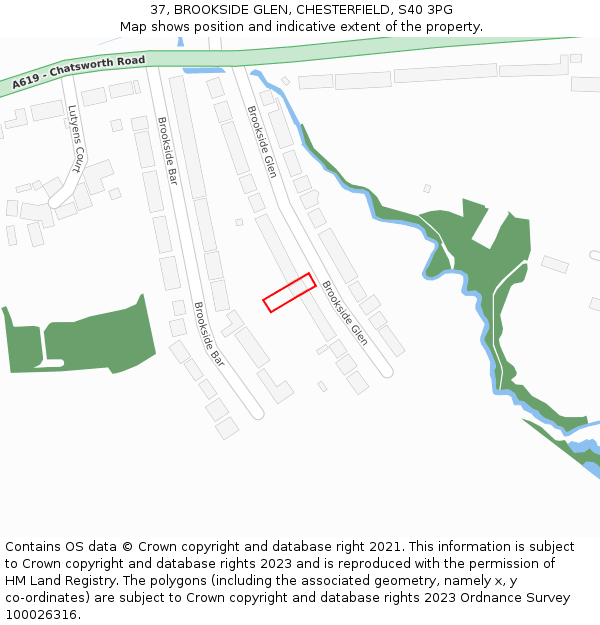 37, BROOKSIDE GLEN, CHESTERFIELD, S40 3PG: Location map and indicative extent of plot