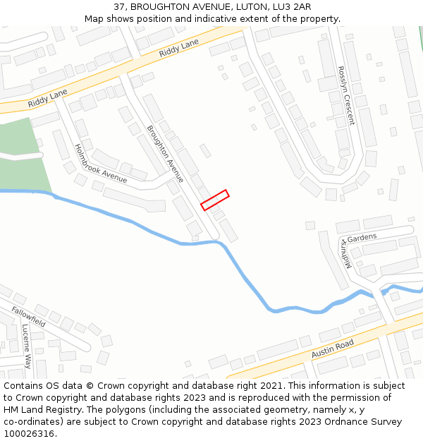 37, BROUGHTON AVENUE, LUTON, LU3 2AR: Location map and indicative extent of plot