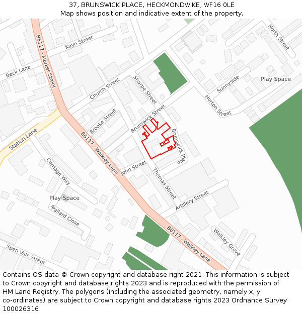 37, BRUNSWICK PLACE, HECKMONDWIKE, WF16 0LE: Location map and indicative extent of plot
