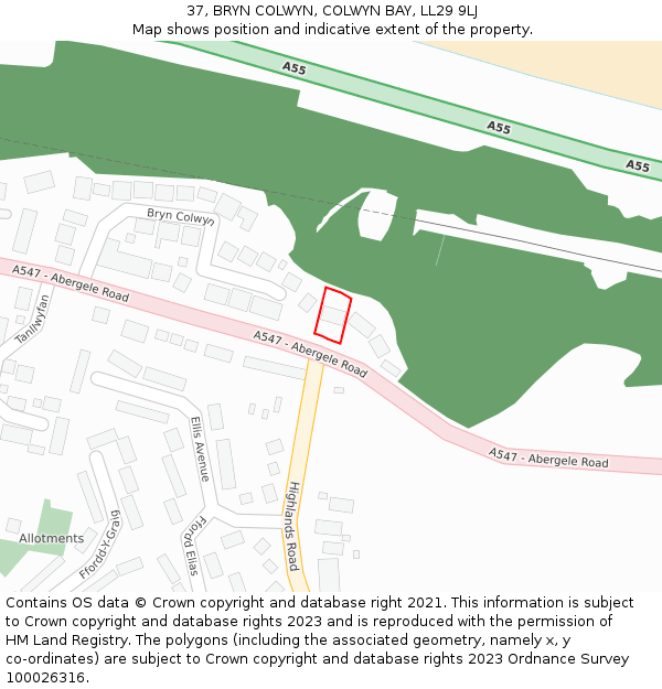 37, BRYN COLWYN, COLWYN BAY, LL29 9LJ: Location map and indicative extent of plot