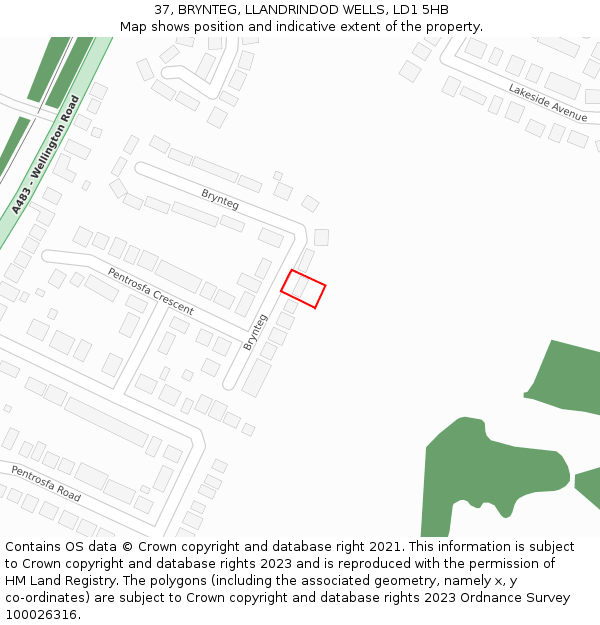 37, BRYNTEG, LLANDRINDOD WELLS, LD1 5HB: Location map and indicative extent of plot