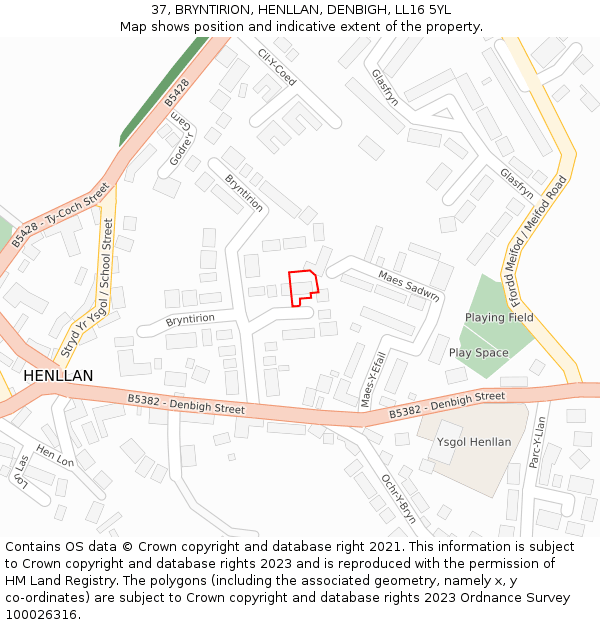 37, BRYNTIRION, HENLLAN, DENBIGH, LL16 5YL: Location map and indicative extent of plot