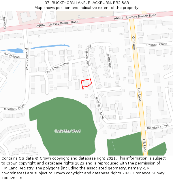 37, BUCKTHORN LANE, BLACKBURN, BB2 5AR: Location map and indicative extent of plot