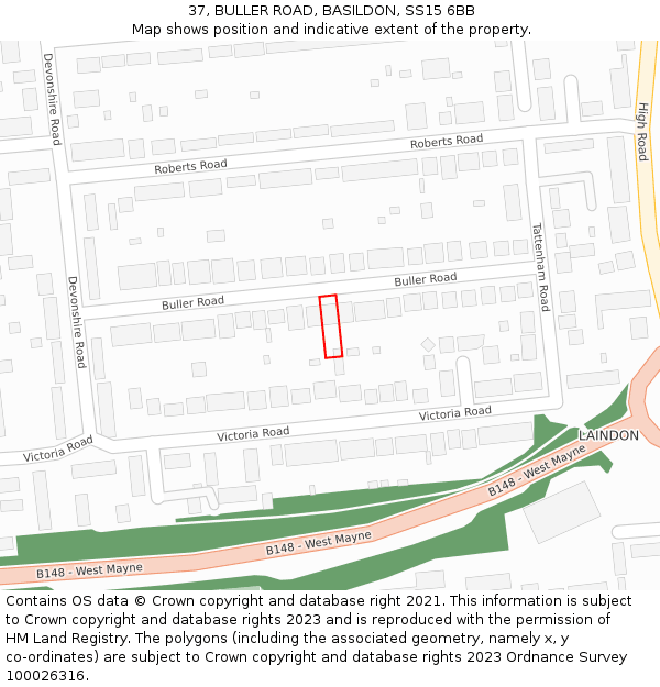 37, BULLER ROAD, BASILDON, SS15 6BB: Location map and indicative extent of plot