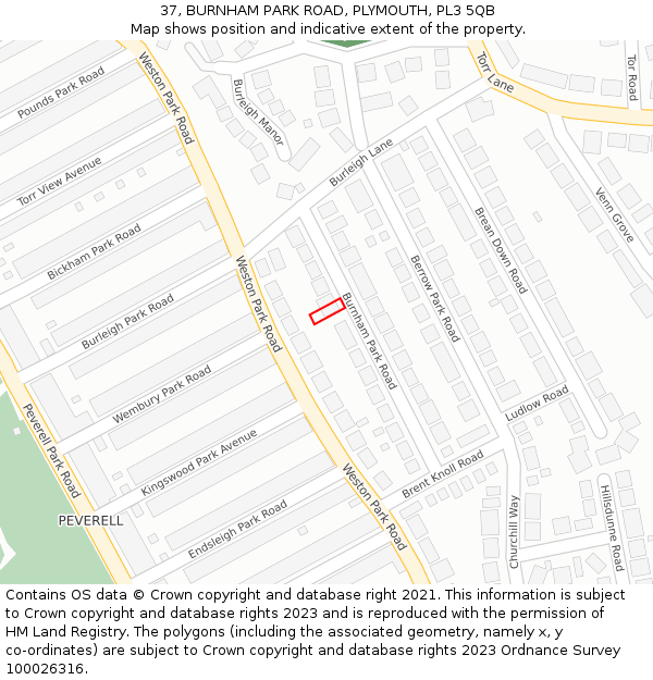 37, BURNHAM PARK ROAD, PLYMOUTH, PL3 5QB: Location map and indicative extent of plot