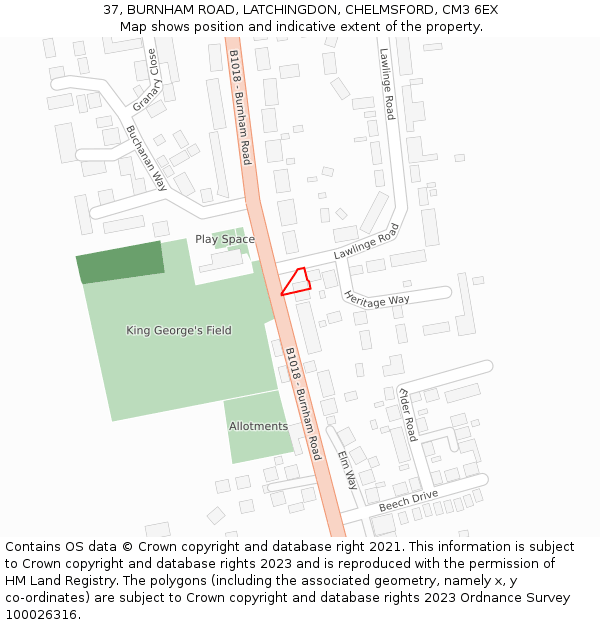 37, BURNHAM ROAD, LATCHINGDON, CHELMSFORD, CM3 6EX: Location map and indicative extent of plot