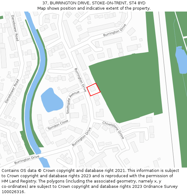 37, BURRINGTON DRIVE, STOKE-ON-TRENT, ST4 8YD: Location map and indicative extent of plot