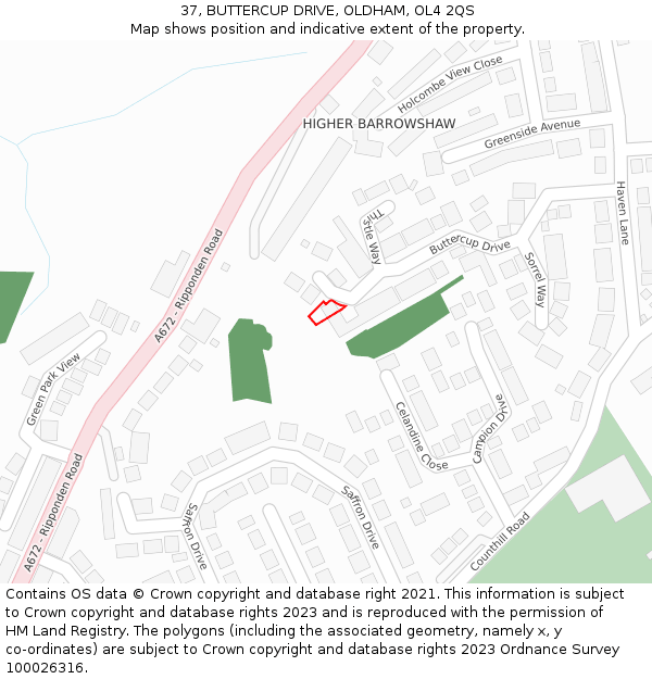 37, BUTTERCUP DRIVE, OLDHAM, OL4 2QS: Location map and indicative extent of plot