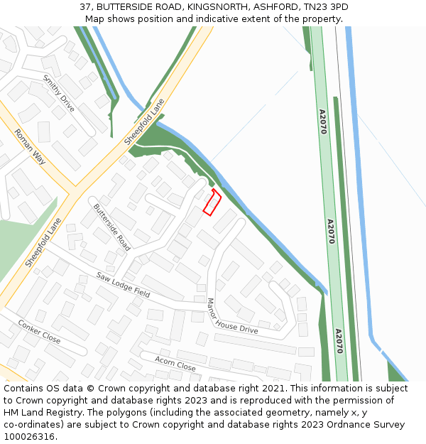 37, BUTTERSIDE ROAD, KINGSNORTH, ASHFORD, TN23 3PD: Location map and indicative extent of plot