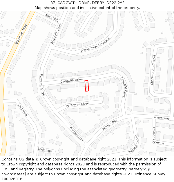 37, CADGWITH DRIVE, DERBY, DE22 2AF: Location map and indicative extent of plot